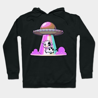 Funny Kawaii Cow UFO Abduction Cute Tongue Out Hoodie